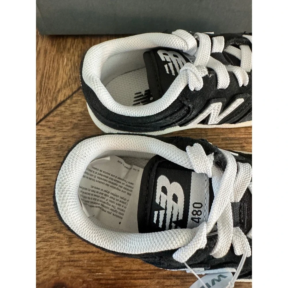 New Balance 480 Black White Suede Sneakers Toddler Size 6 Wide ISB480SB